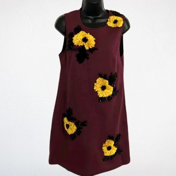 Anthropologie Dhruv Kapoor Burgundy Sequin Floral Shift Dress NWT Size Small - Picture 1 of 2
